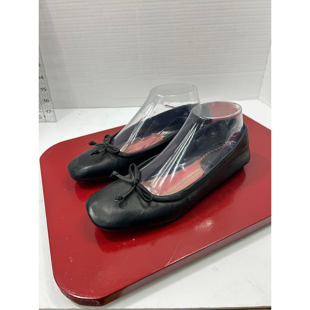 Sam & Libby Solid Ballet Flats 6.5M Black Leather Bow Balletcore Minimalist Chic